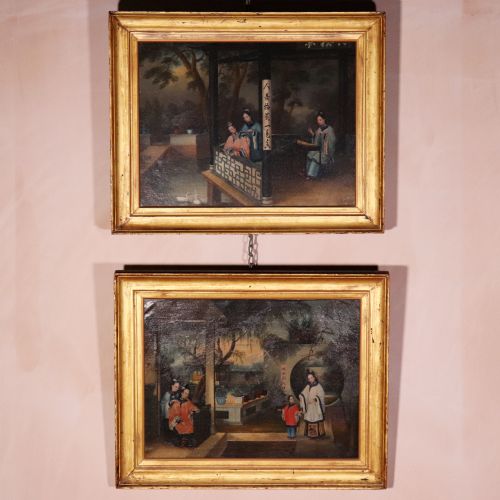 Pair of Early 19th Century Chinese Export Oil Paintings