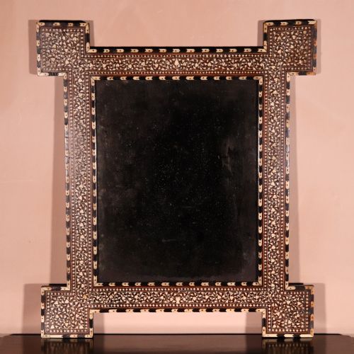 LARGE ANTIQUE INDIAN HOSHIARPUR SHISHAM IVORY INLAID WALL MIRROR - ADDITIONAL PHOTO 1
