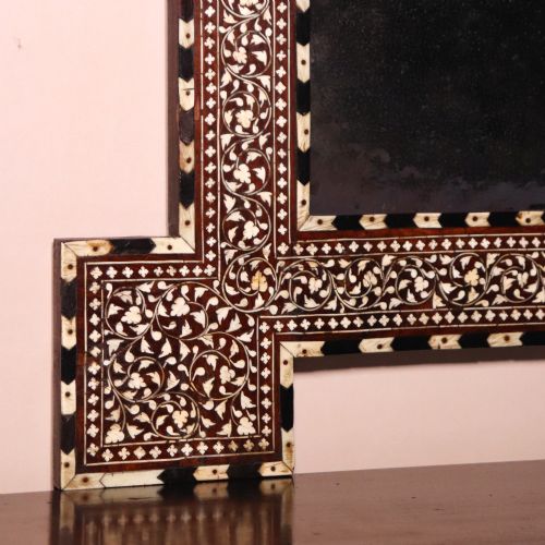 LARGE ANTIQUE INDIAN HOSHIARPUR SHISHAM IVORY INLAID WALL MIRROR - ADDITIONAL PHOTO 2