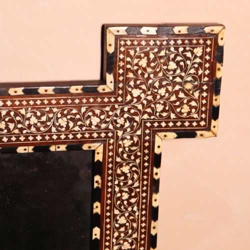 LARGE ANTIQUE INDIAN HOSHIARPUR SHISHAM IVORY INLAID WALL MIRROR - ADDITIONAL PHOTO 4