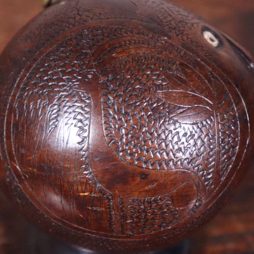 19TH CENTURY NAIVE CARVED COCONUT BUG BEAR FLASK - ADDITIONAL PHOTO 11