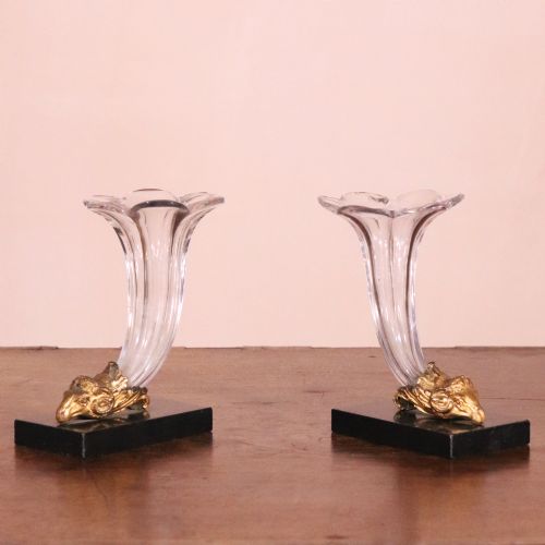 Pair of Regency Gilt Bronze and Glass Cornucopias