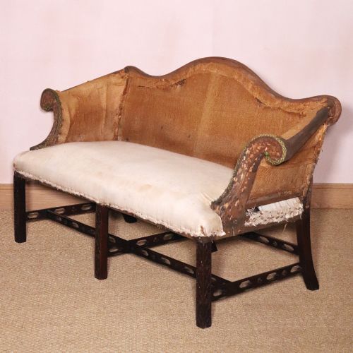Antique Chippendale Style Mahogany Camel Back Settee