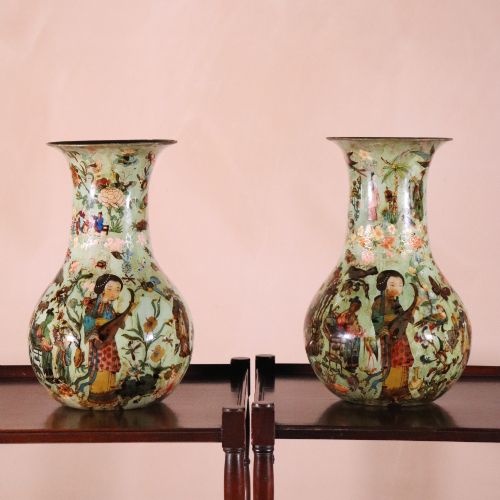 Pair of 19th Century Decalcomania Chinoiserie Vases