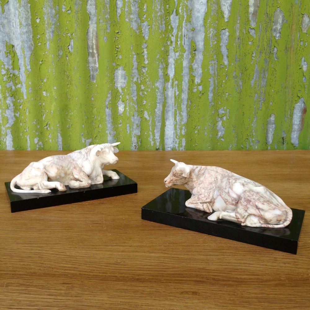 Pair of Regency Derbyshire Alabaster Cows by John Mawe