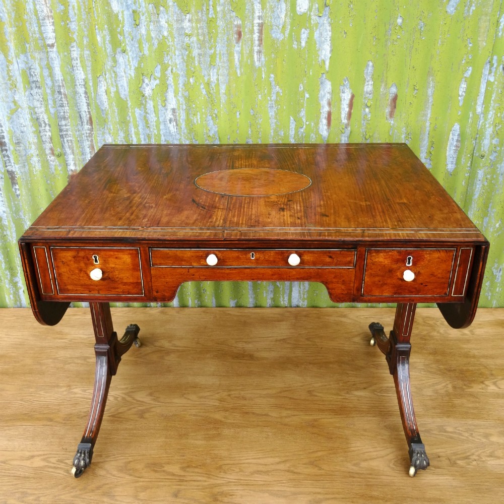 Early 19th century Chinese export padouk, ivory & ebony inlaid sofa table