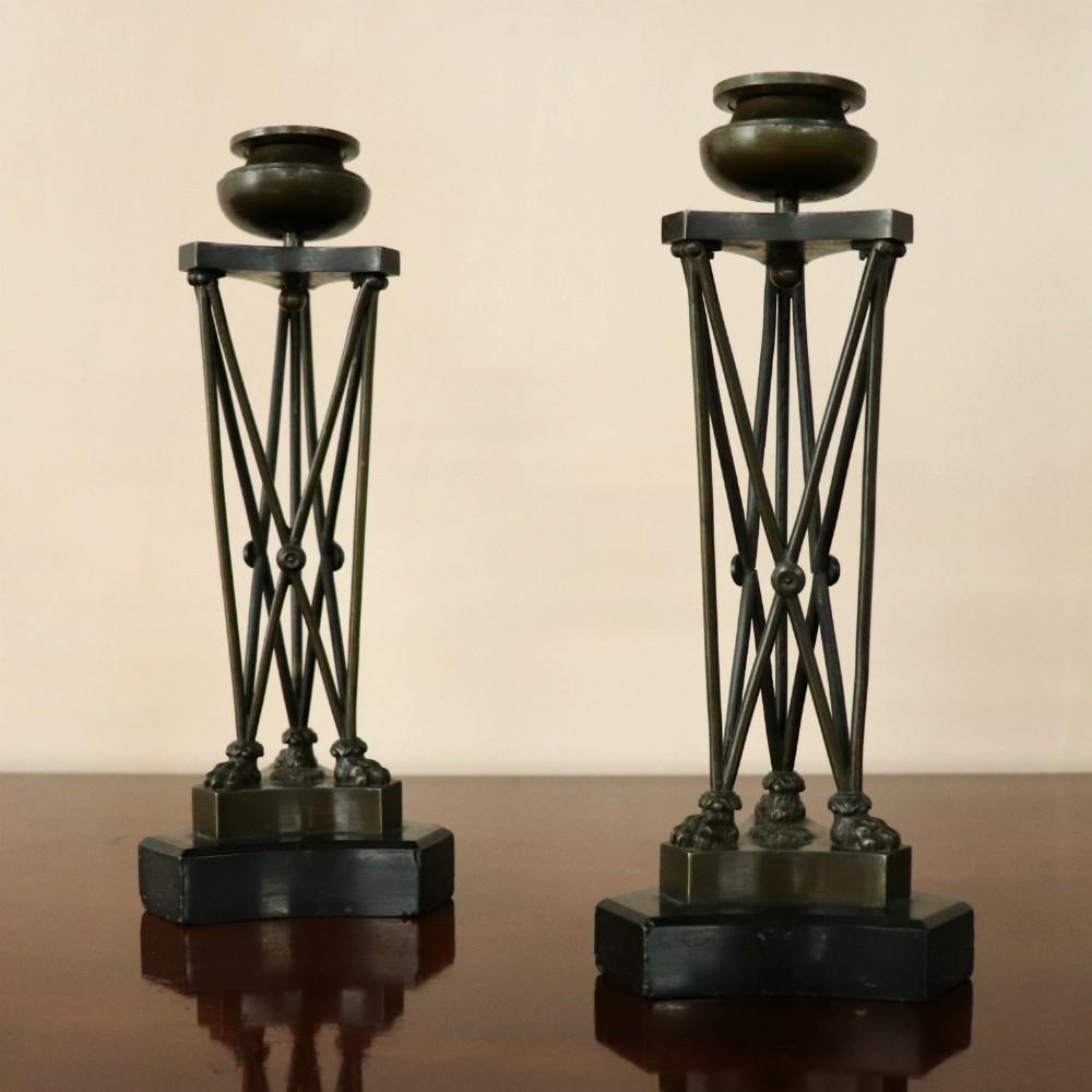 Pair of Early 19th Century Thomas Hope Neoclassical Bronze Candlesticks