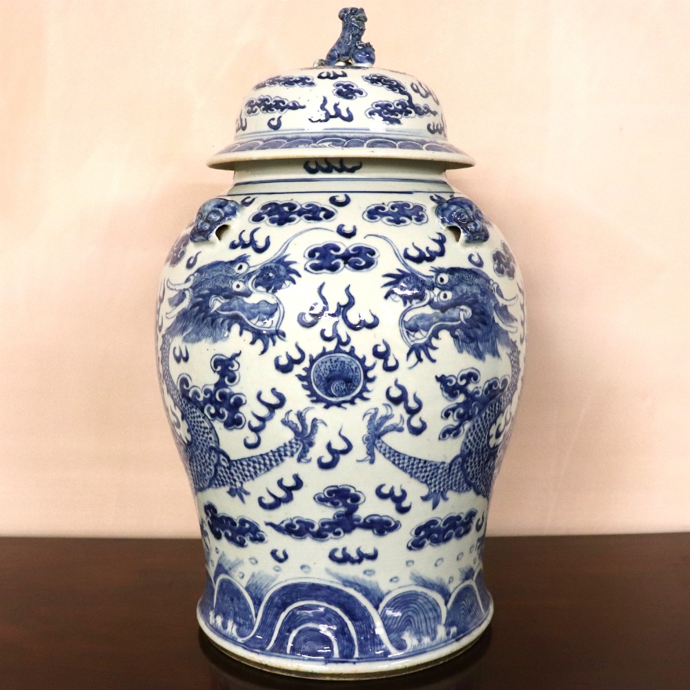 Large 19th Century Chinese Blue and White Jar and Cover