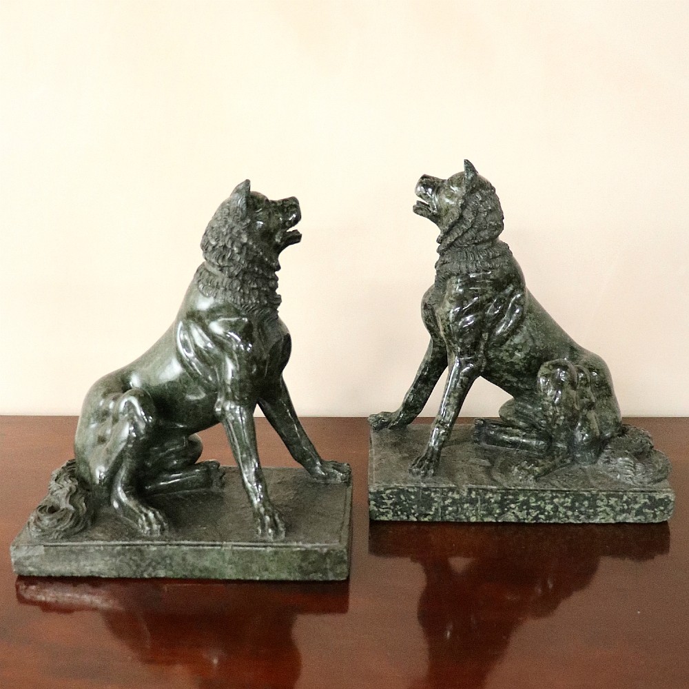 Large Pair of 19th Century Grand Tour Serpentine Roman Dogs