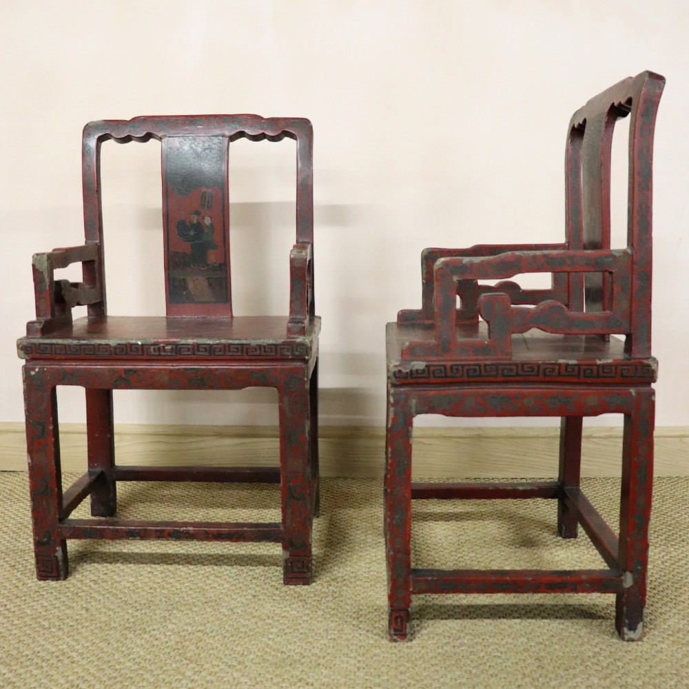 Pair of 19th Century Chinese Export Lacquered Armchairs