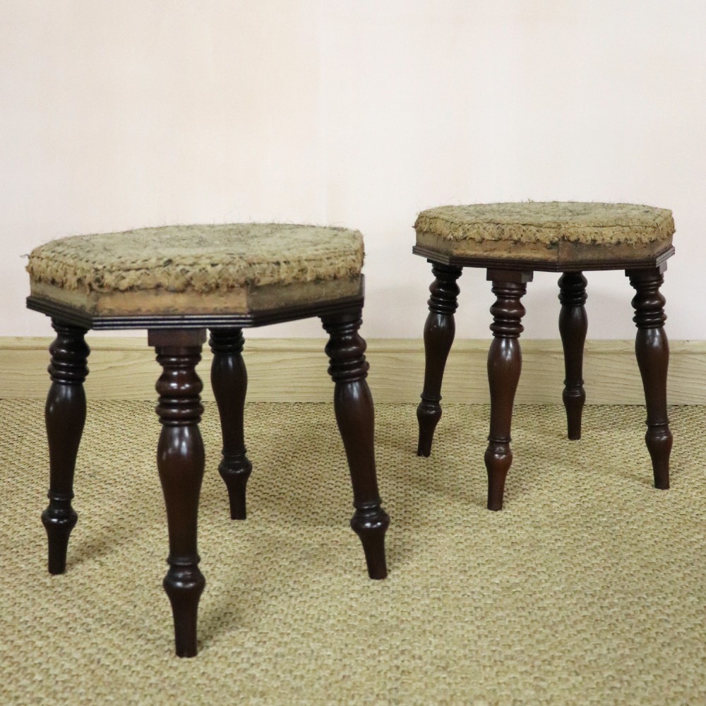 Rare Pair of George IV Mahogany Octagonal Stools