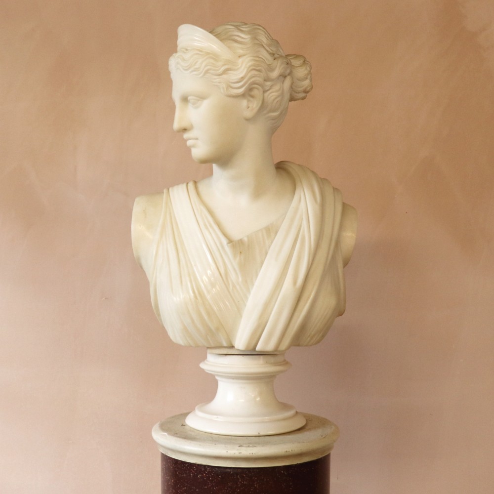 19th Century White Marble Bust of Diana