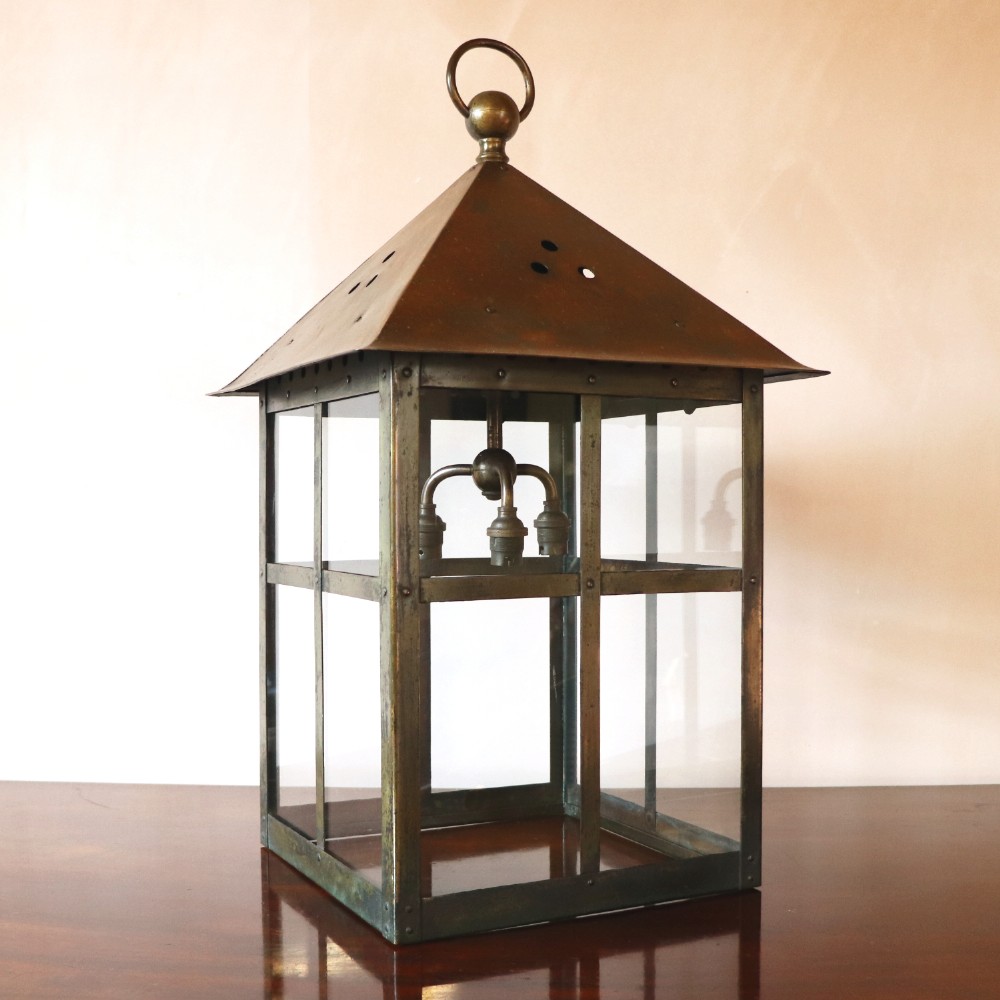 Large Antique English Copper & Brass Hall Lantern