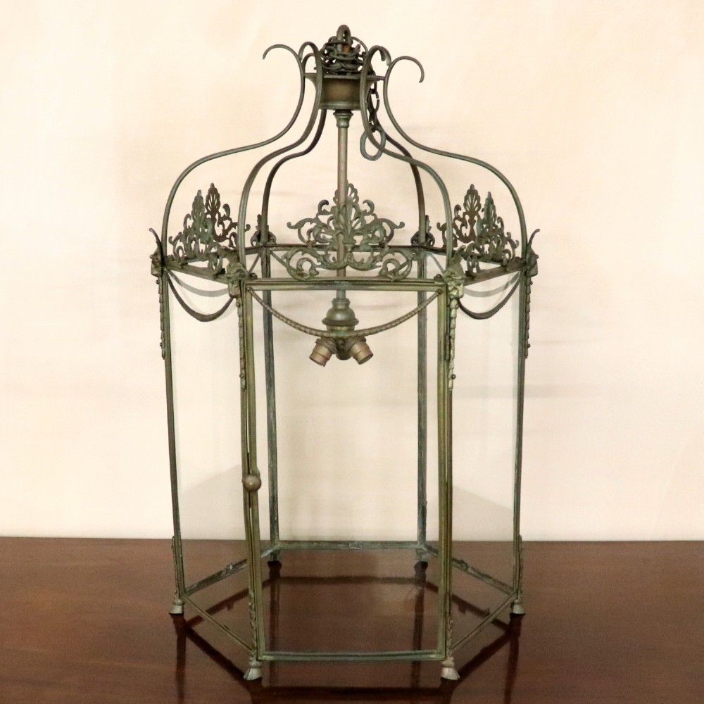 Large Antique English Bronzed Hall Lantern