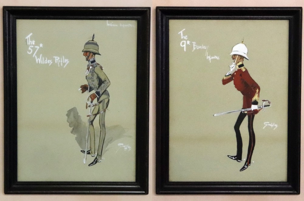Snaffles 'The 9th Bombay Infantree' & 'The 57th Wildes Rifles' 'Indian Infantree.' Original Watercolours
