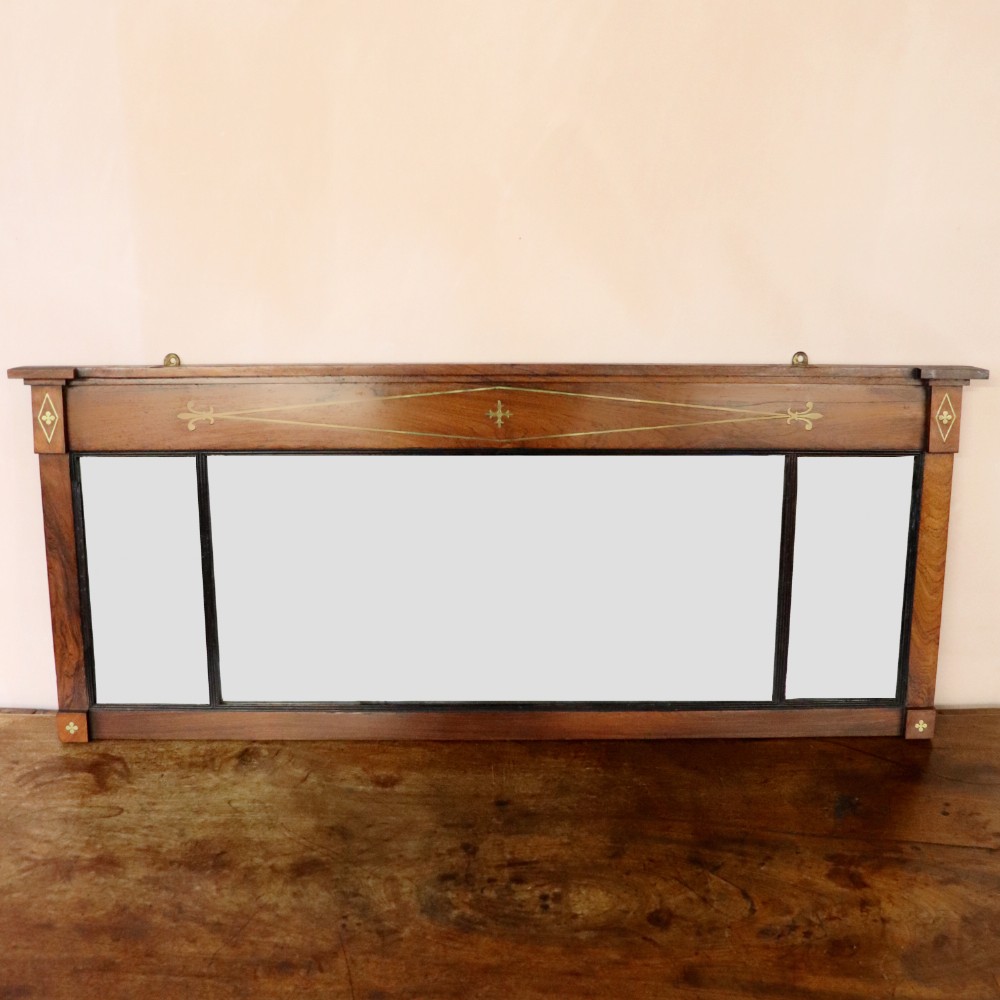 Regency Rosewood and Brass Inlaid Overmantle Mirror