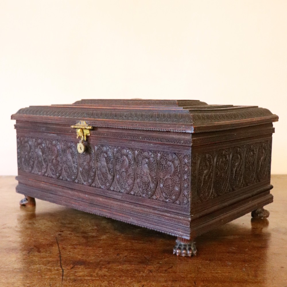 Rare and Fine Mid 19th Century Indian Carved Sandalwood Casket