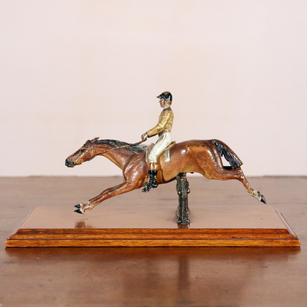 Edwardian Painted Bronze Horseracing Letter Clip