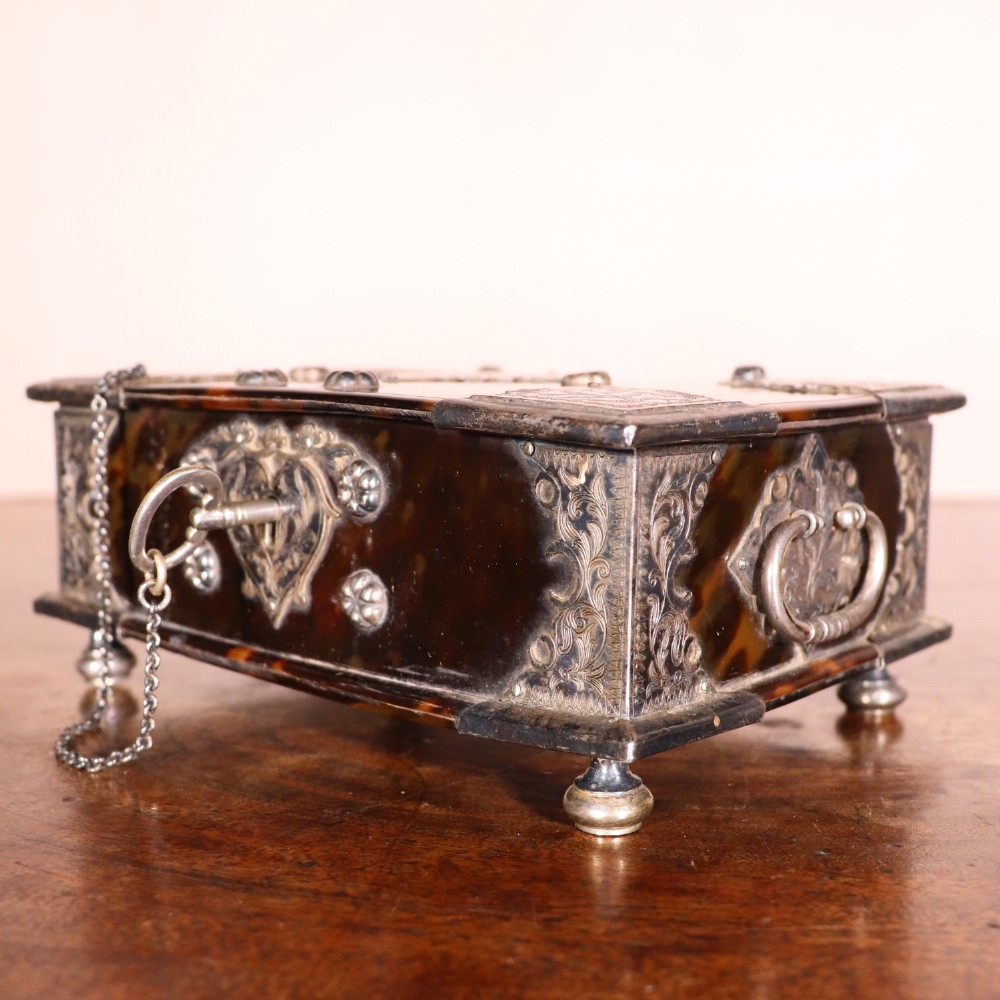 18th Century Dutch East Indies Tortoiseshell and Silver Mounted Box