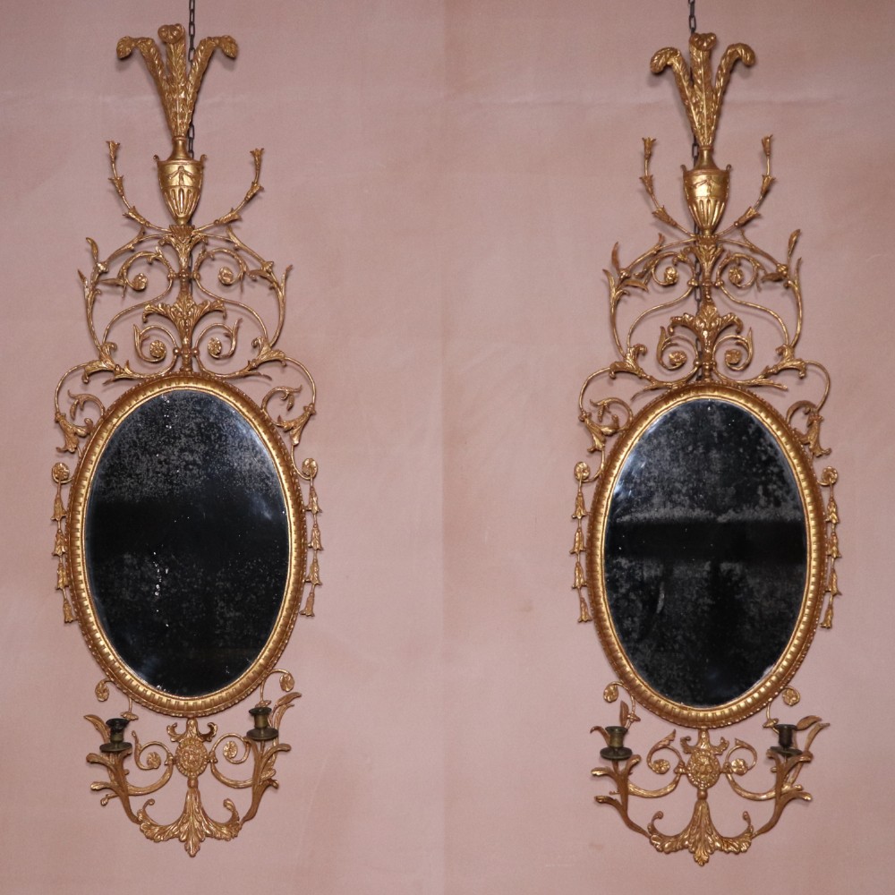 Pair of Late 18th Century Adam Period Gilt Oval Wall Mirrors