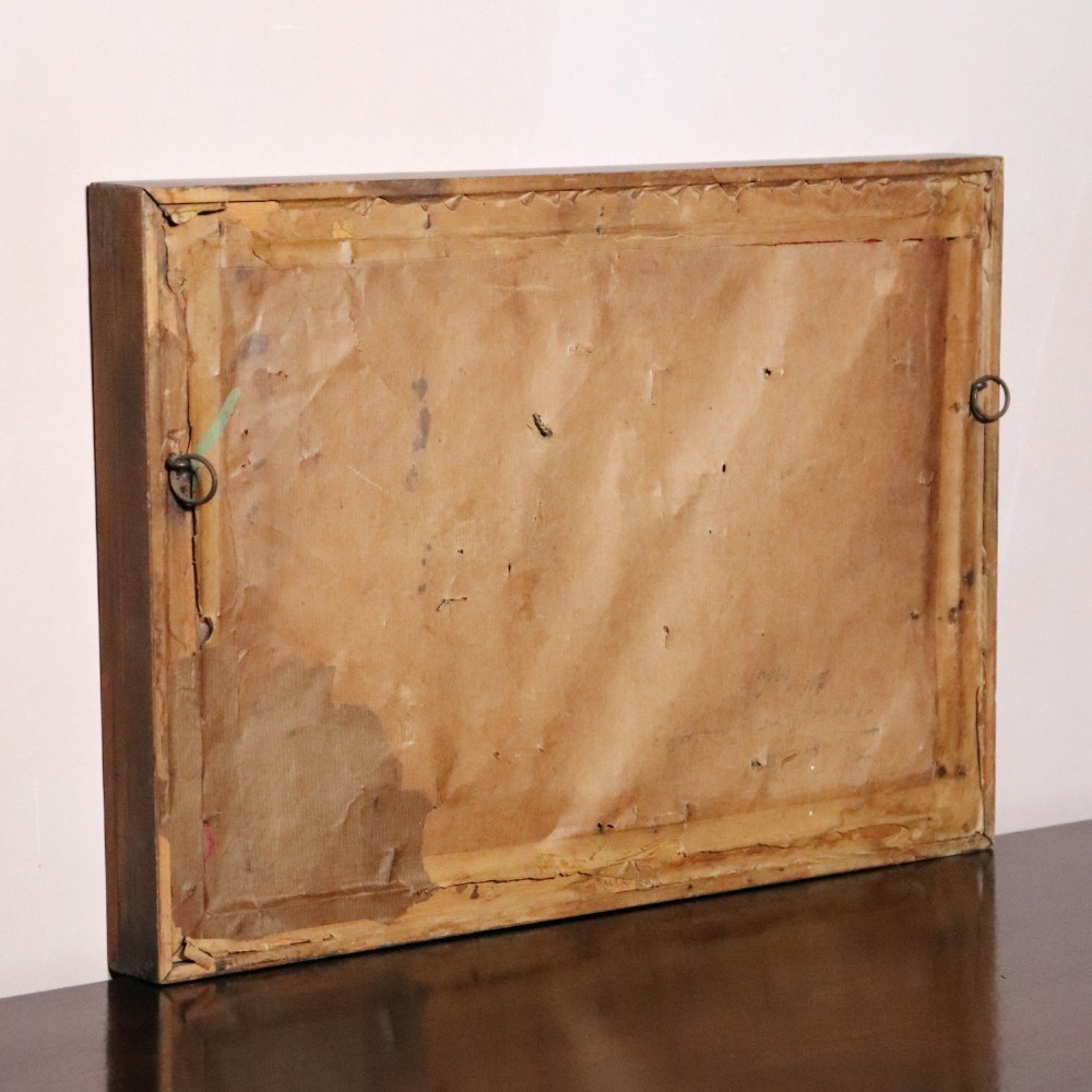A framed commercial sample board containing antique brass and cast iron door hardware, latches, and ceramic handles mounted on annotated paper with a header reading Gerwin & Co., Birmingham. View VI