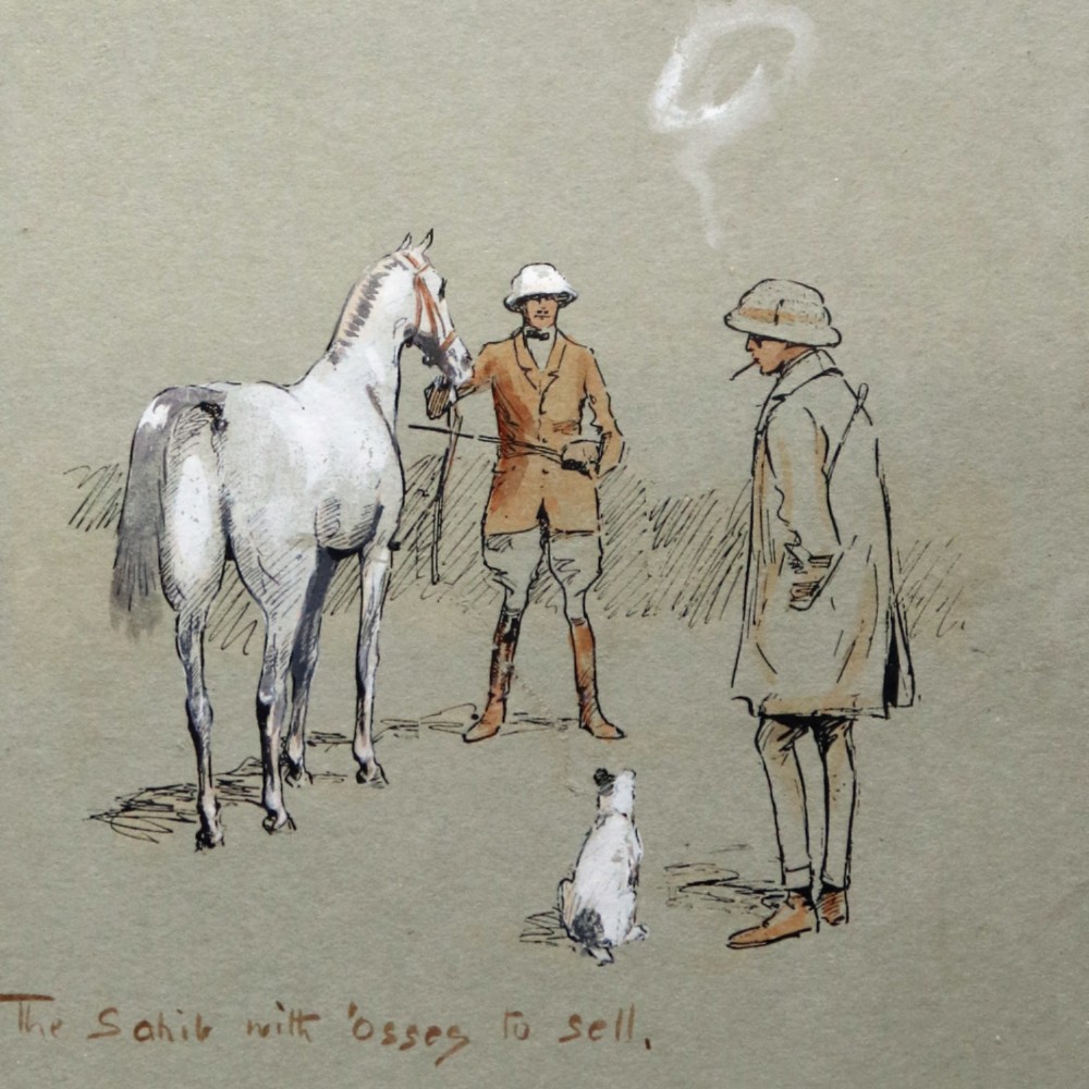 A black-framed antique equestrian print by Snaffles entitled Sport in the Shiney featuring multiple vignettes of polo matches and horse riding on a neutral background. View IX