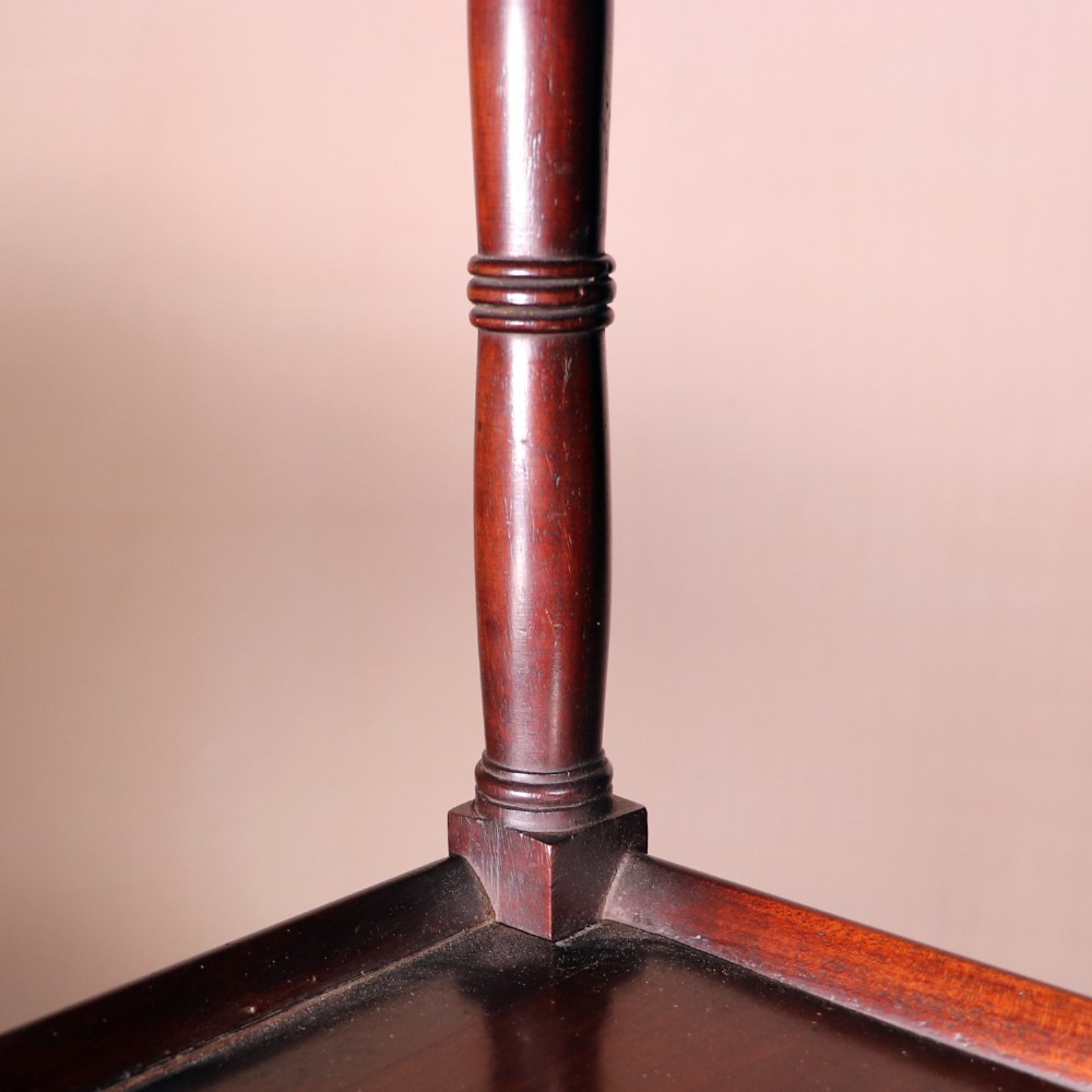 A matching pair of George IV mahogany whatnots featuring five open tiered shelves with turned supports, a single base drawer, and brass castors. View III