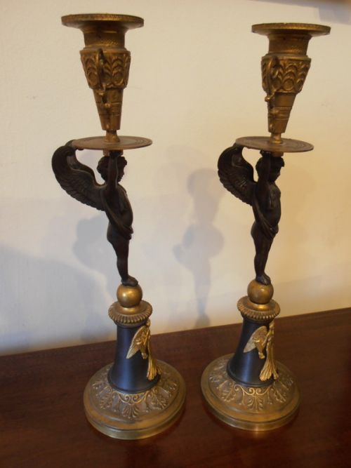 A Pair of C19th Gilt Bronze Candlesticks