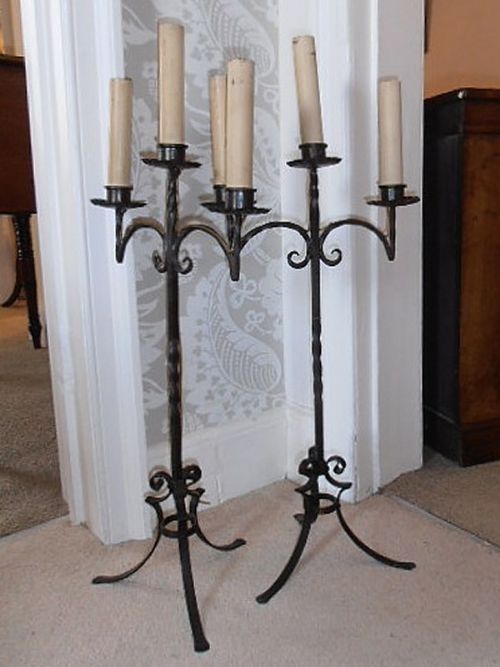 Pair C19th Wrought Iron Candelabra Lights