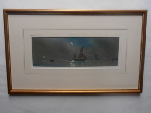 Garman Morris, Watercolour 'Sailing Vessels on a Misty Night'
