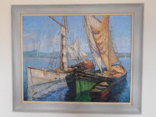 Mary (Marie) Ribelli, Fishing Boats St Tropez, Oil on Canvas, Knife Pallete