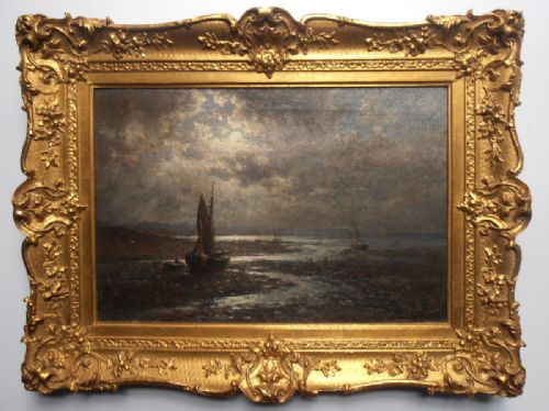 William Joseph King,  Oil 'Fishing Boats in Moonlight' C1890