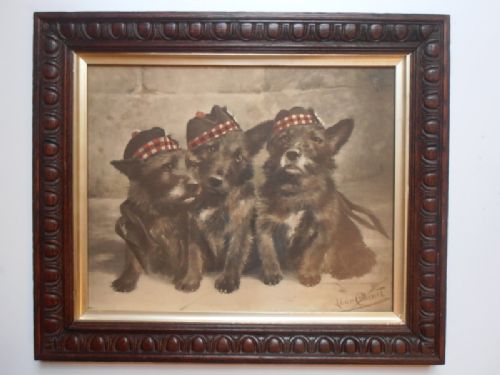 Lilian Cheviot - Scots Tried and True - Three Scottish Lilian Cheviot - Scots Tried and True - Three Scottish Terriers, with Caps of the Black Watch (Royal Highland Regiment)