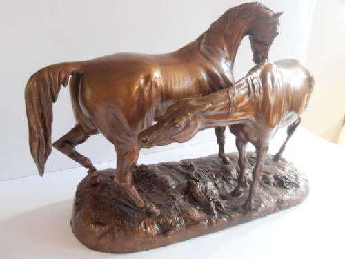 Pierre Lenordez. Superb 19th Century Bronze Group of a Stallion and a Mare.