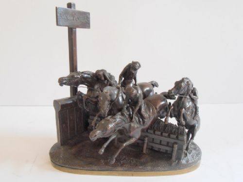 Paul Gayrard. Rare 19th Century Bronze Group "The Monkey Steeplechase"
