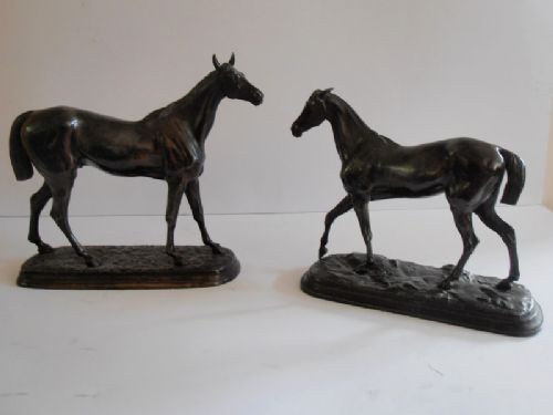 Pair of Good Quality Spelter Figures of a Stallion and Mare.