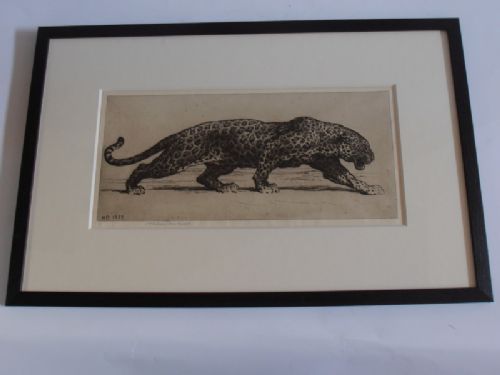 Herbert Dicksee. Original Signed Etching of a Jaguar.