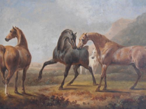 fig 1. James Barenger. Oil on Board of Horses in a Landscape.