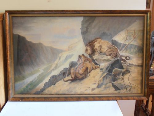Drawing of Lions Stalking Antelope.