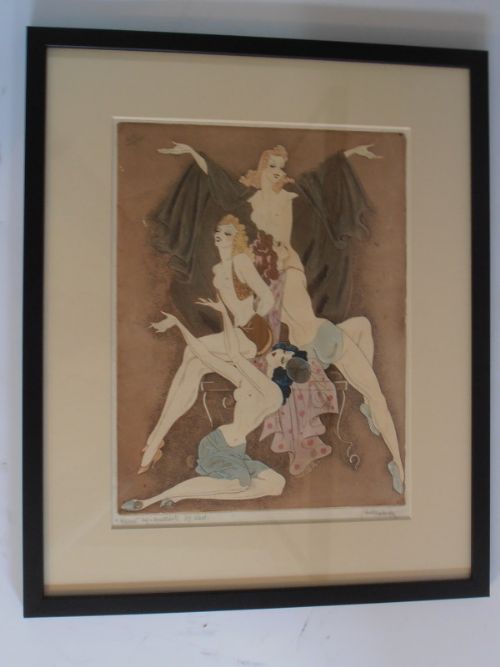 After Kurt Hilscher. Aquatint of Semi-naked Girls.