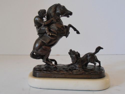 Paul Gayrard. Rare 19th Century Bronze Figure. "Monkey Rider" with Marble Base