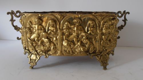 19thc French Embossed Gilt Metal Jardiniere