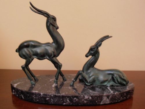 French Art Deco Spelter 'Group of Two Gazelles'