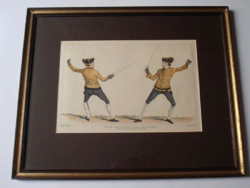 Charles Grignion After J Gwen , Set of Four Fencing Hand Coloured Engravings