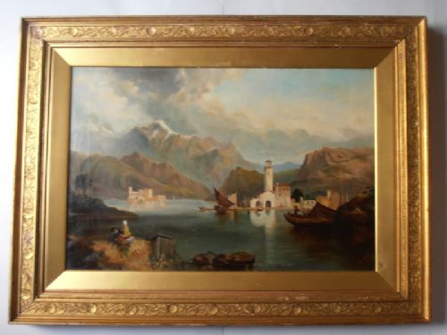 C S Bracher , 19th C Oil on Canvas, Lake Como