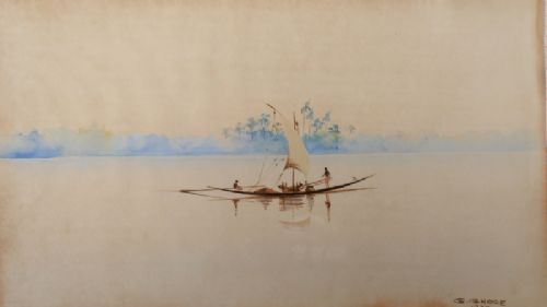 G Ghose , Watercolour 'Fishing India' , Dated 1927.