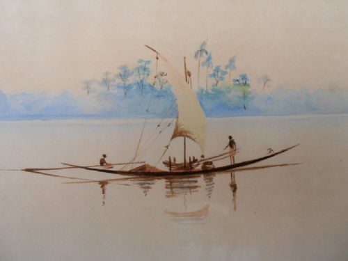fig 1. G Ghose , Watercolour 'Fishing India' , dated 1927.