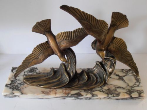 H. Molins. Art Deco Bronze Group of Two Seagulls