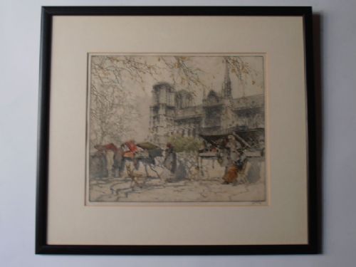 F Wolf 'Seine Booksellers', Original Etching in Colours
