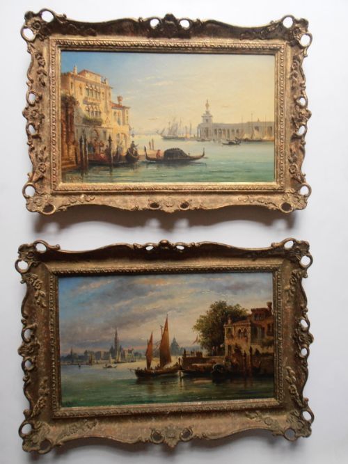 Felice Auguste Rezia (1857 - 1906). Pair of Oils on Canvas. Venice.